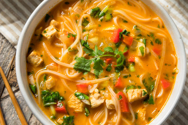 casero pollo tailandés curry pho - coconut milk soup fotografías e imágenes de stock