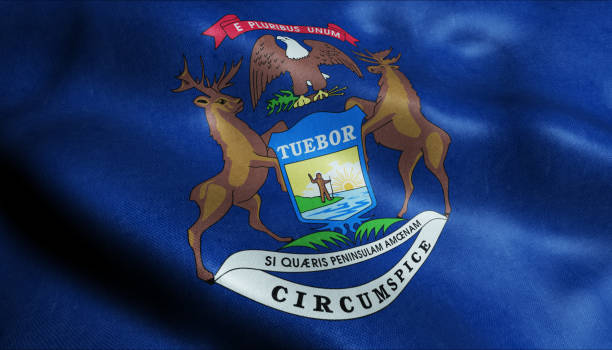 istock State of Michigan Waving Flag in 3D 1146770306