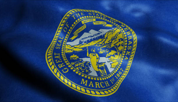 3D Illustration of a waving flag of Nebraska