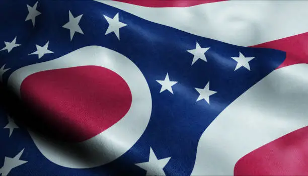 3D Illustration of a waving flag of Ohio