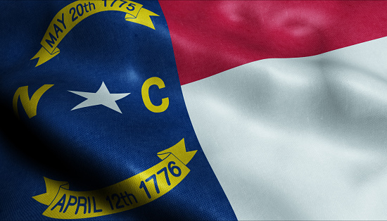 3D Illustration of a waving flag of North Carolina