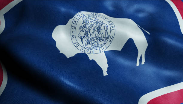 3D Illustration of a waving flag of Wyoming