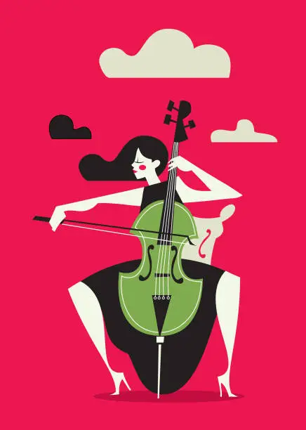 Vector illustration of Female Cello Player