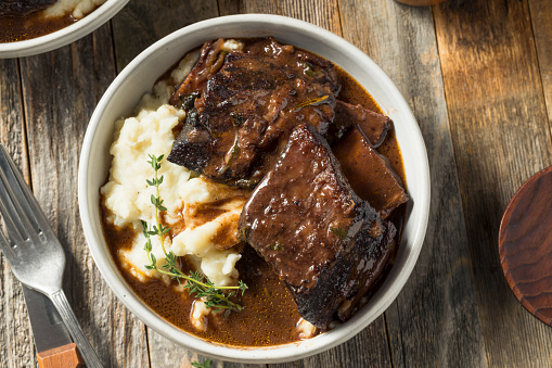Homemade Braised Beef Short Ribs with Gravy and Potatoes