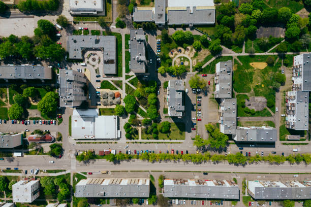 istock Flying over city area 1146771950
