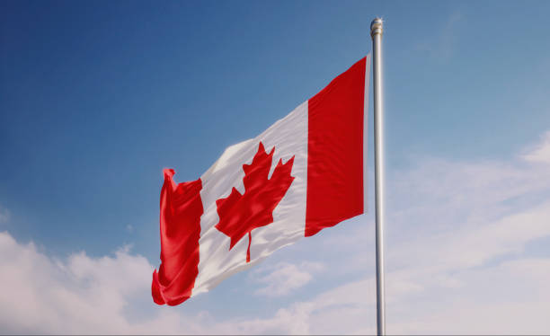 istock Canadian Flag Waving With Wind Over Blue Sky 1146779826