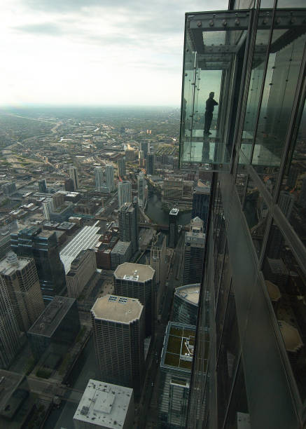 View from the Willis Tower Chicago, Illinois, USA - 2019: The view from the Willis Tower, a 110-story 1,450-foot (442.1 m) skyscraper in the downtown district. willis tower stock pictures, royalty-free photos & images