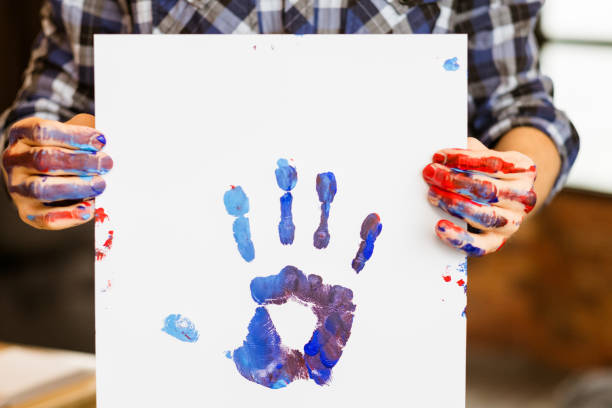 art therapy school poster hand print education