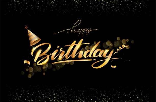 istock Happy Birthday typography design for greeting cards and invitation, with balloon, confetti and gift box, elegant design with gold and black color, design template for birthday celebration. 1146794340