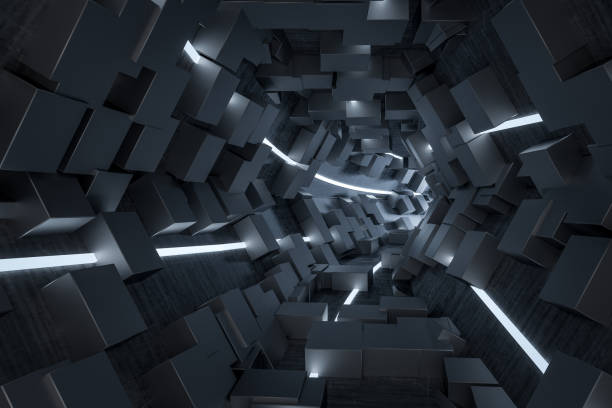 istock 3d rendering, dark science-fiction tunnel, dark background. 1146796393