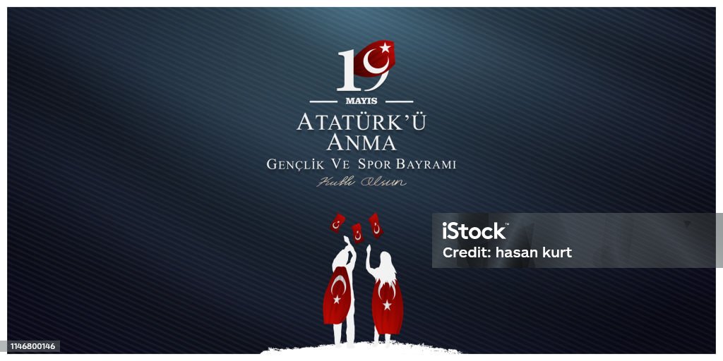 vector illustration, 19 may, Commemoration of Atatürk, Youth and Sports Day, (19 mayıs, Atatürk'u anma genclik ve spor bayrami.) 18-19 Years stock vector