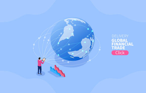 ilustrações, clipart, desenhos animados e ícones de distribuição de comércio, comércio financeiro global - globe planet computer network communication