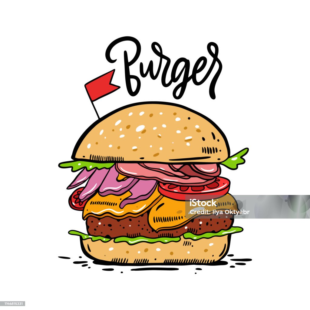 Burger Hamburger Tay Vẽ Vector Minh Họa Phong Cách Hoạt Hình Bị Cô ...
