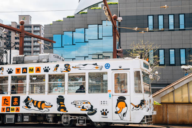 Okayama, Japan - April 15, 2019 : Tram on a street