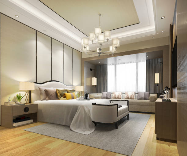 istock 3d rendering luxury modern bedroom suite in hotel 1146816328