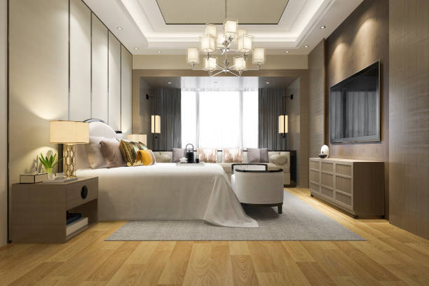 istock 3d rendering luxury modern bedroom suite in hotel 1146816329