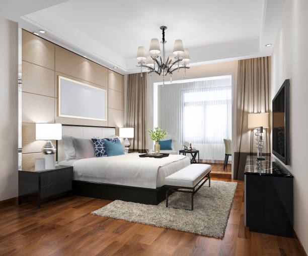 istock 3d rendering luxury modern bedroom suite in hotel 1146816330