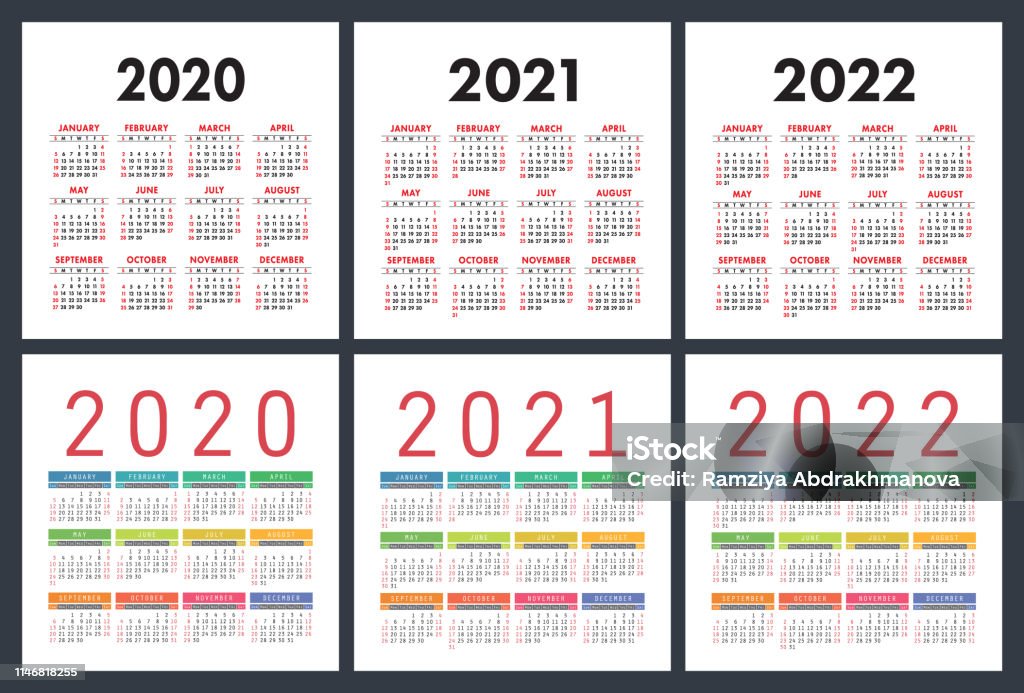 Ilustración de Calendario 2020 2021 2022 Años Conjunto Colorido