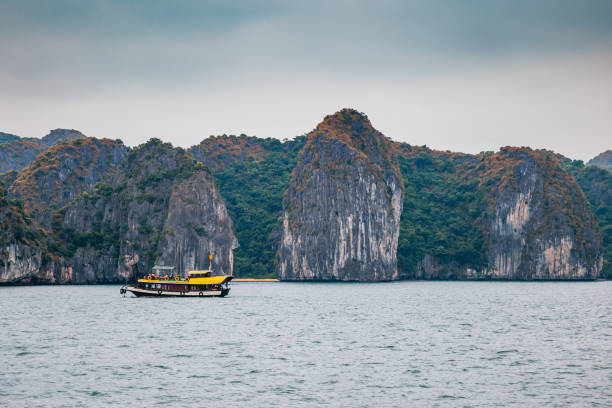 lan ha bay rock wyspa i morze w pobliżu ha long bay w wietnamie - halong bay vietnam bay cruise zdjęcia i obrazy z banku zdjęć