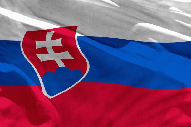 istock Waving Slovakia flag for using as texture or background, the flag is fluttering on the wind 1146819991