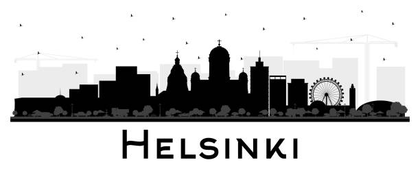 helsinki finland city skyline silhouette mit black buildings isolation auf weiß. - architecture art backgrounds church stock-grafiken, -clipart, -cartoons und -symbole