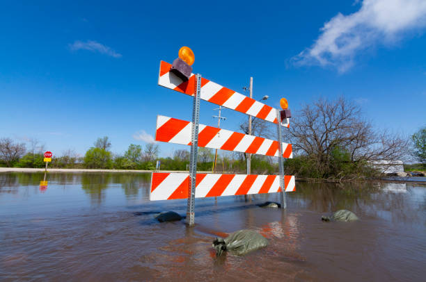 istock Partially submerged road sign 1146824591