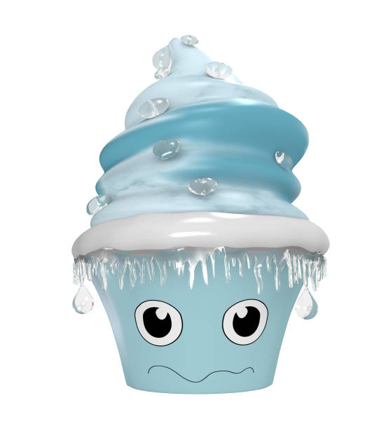 freezing emoticon cupcake in kawaii style.
