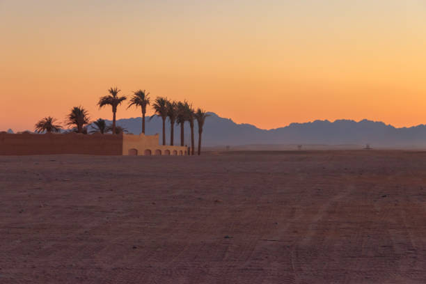 日没時のエジプトのアラビア砂漠の眺め - beautiful horizontal arabia hurghada ストックフォトと画像