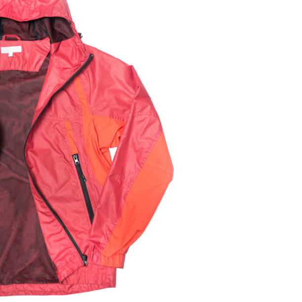 istock Red yellow and black zipper windbreaker hiking jacket 1146832331