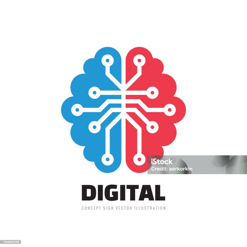 Brain Computer Vector Symbol Digital Human Brain Vector Sign Concept Illustration Mind Sign ...