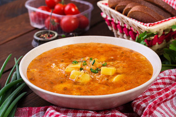 istock Traditional Russian soup with cabbage - sauerkraut soup - shchi. 1146833229