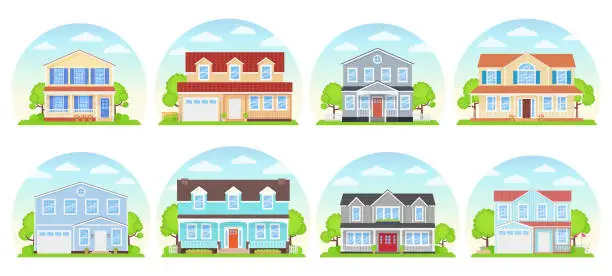 Vector illustration of House exterior front view. Vector illustration. Flat design.