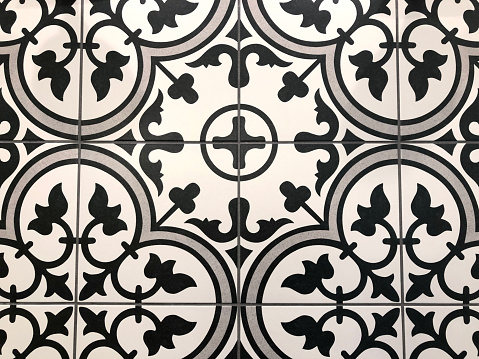 Black and White Ceramic Tile Pattern Background close up