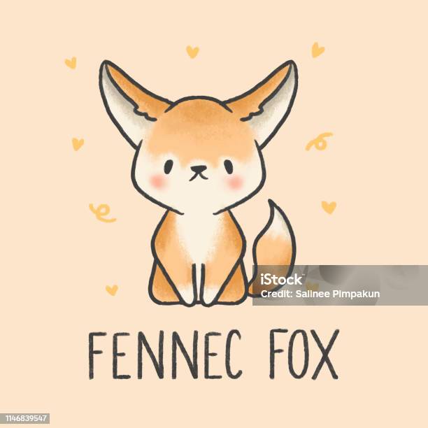 Cute Fennec Fox Cartoon Hand Drawn Style Stock Illustration - Download Image Now - Fennec Fox, Animal, Animal Wildlife