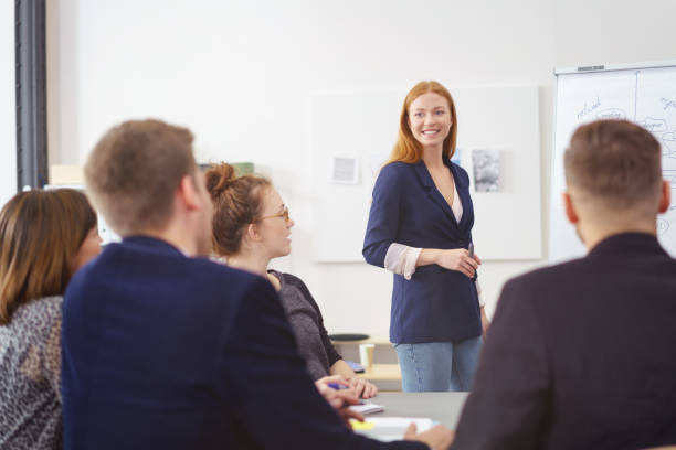 Enthusiastic young businesswoman stock photo