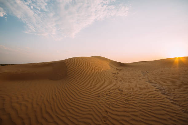 istock Human footprints in the sand in the desert 1146842984