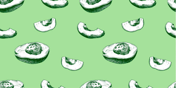 ilustrações de stock, clip art, desenhos animados e ícones de vector seamless pattern, avocado style, green colorful background. - guacamole food bar vegan food