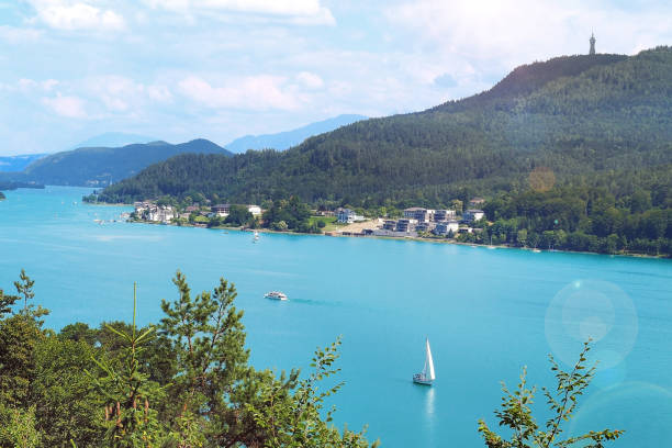 Sometimes called the Caribbean of the Alps, Worthersee is one of the larger lakes in Europe located in Austria stock photo