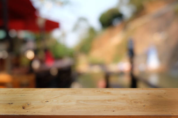 istock Empty dark wooden table in front of abstract blurred bokeh background of restaurant . can be used for display or montage your products.Mock up for space. 1146848077