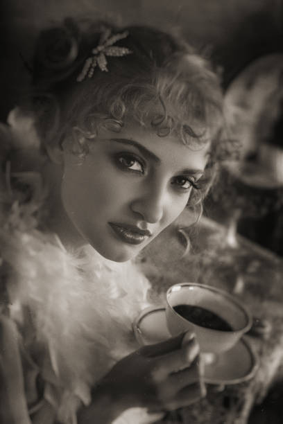 istock Retro woman drinking coffee 1146852708