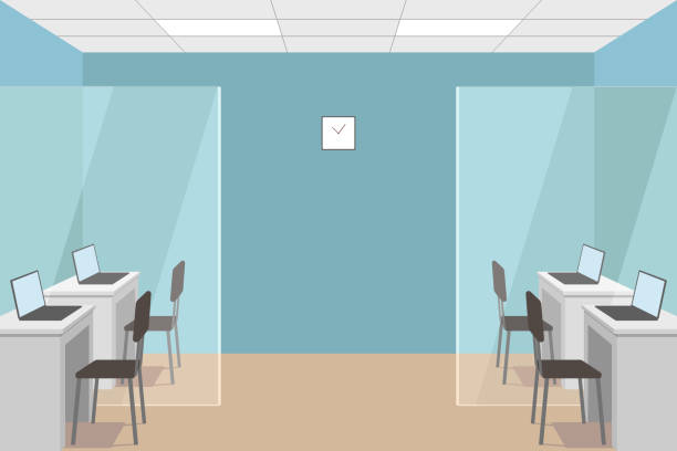 Office with glass partition. Vector illustration Office with glass partition. Vector illustration. corporate office cubicle stock illustrations