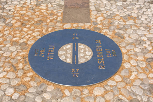 Plaque in Transalpine Square A plaque on the border where there was once a wall in Piazza Della Transalpina, Trg Evrope in Slovenian. The square is divided between Gorizia in Italy and Nova Gorica in Slovenia nova gorica stock pictures, royalty-free photos & images