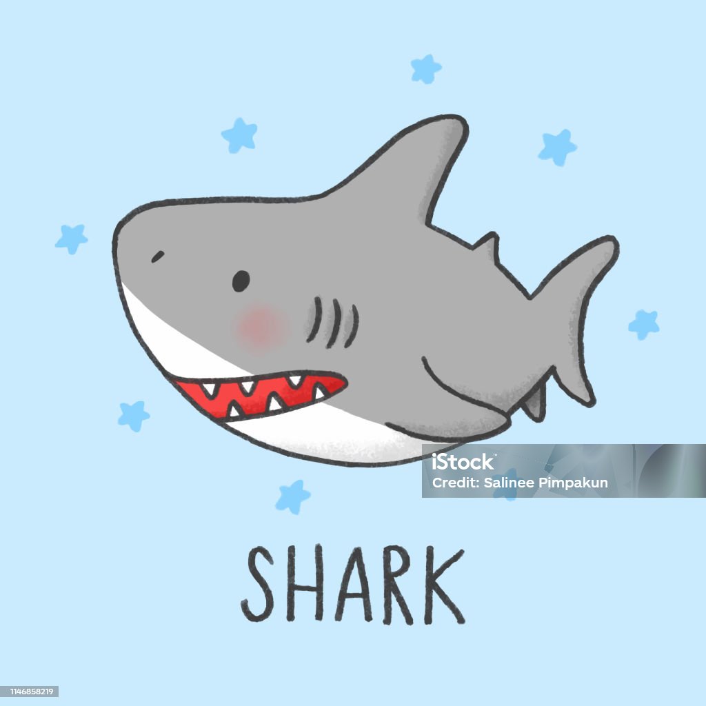 Dễ Thương Shark Phim Hoạt Hình Tay Vẽ Phong Cách Hình minh họa Sẵn ...