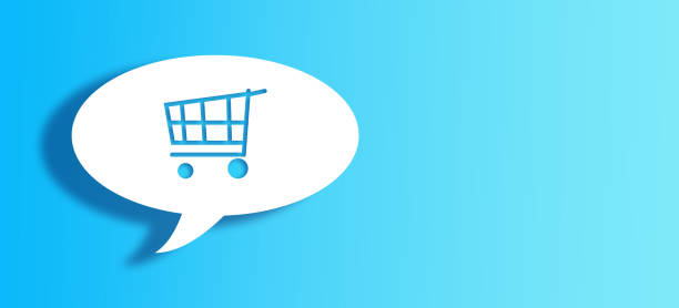 istock White Chat Bubble With Cut Out shopping cart Shape Over Blue Background 1146863797