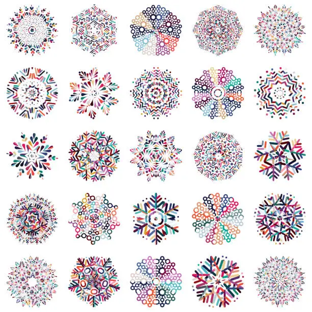 Vector illustration of Vector colorful snowflake icon collection