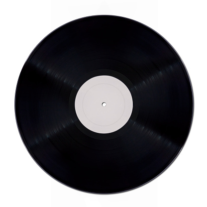 Close-up on a Vinyl record mockup with copy space isolated on white background.