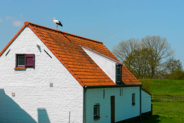 Red-roofed beach hut