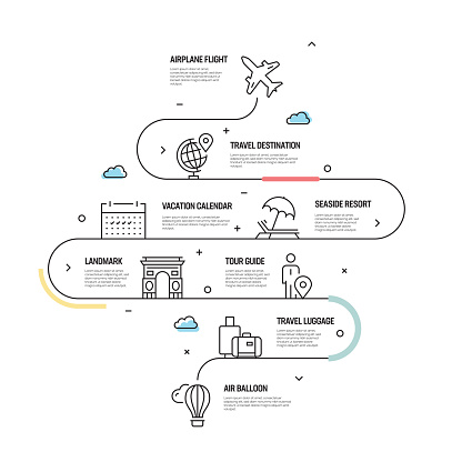 Tourism and Travel Vector Concept and Infographic Design Elements in Linear Style