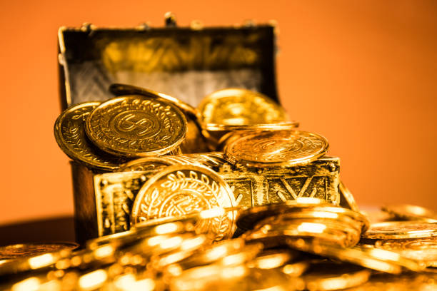 istock Coin in treasure chest 1146874947