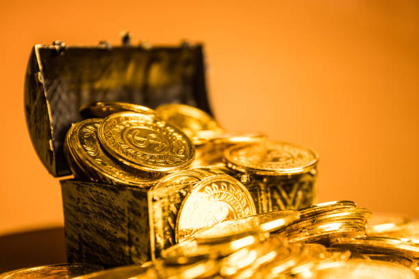 istock Coin in treasure chest 1146874983